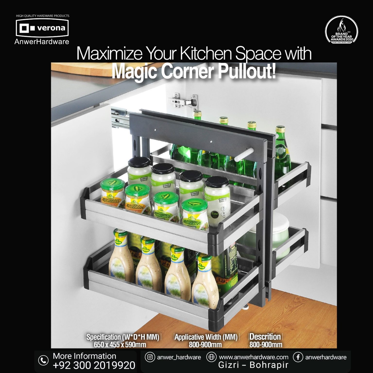 Verona Kitchen Storage Magic Corner Pullout Gsptj020 ⋆ Anwer Hardware
