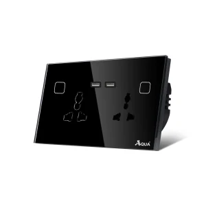 Aqua Glass Wifi Smart Double Multi Socket Plus Dual USB