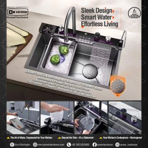 Verona Kitchen Piano Sink with Integrated Waterfall and Pull-down Faucets