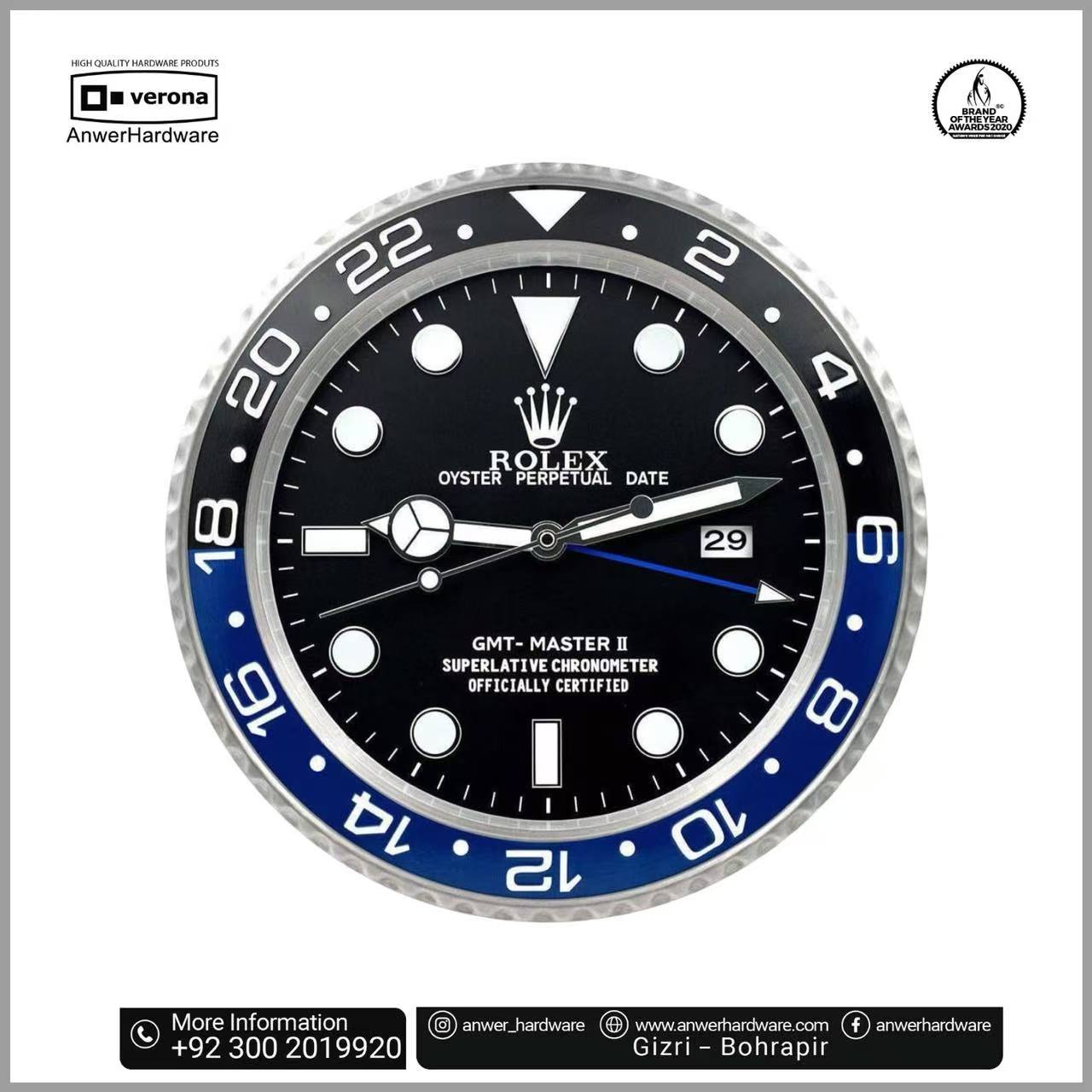 Raxter Clocks Rolex Wall Clock–Gmt Master II Batman ⋆ Anwer Hardware
