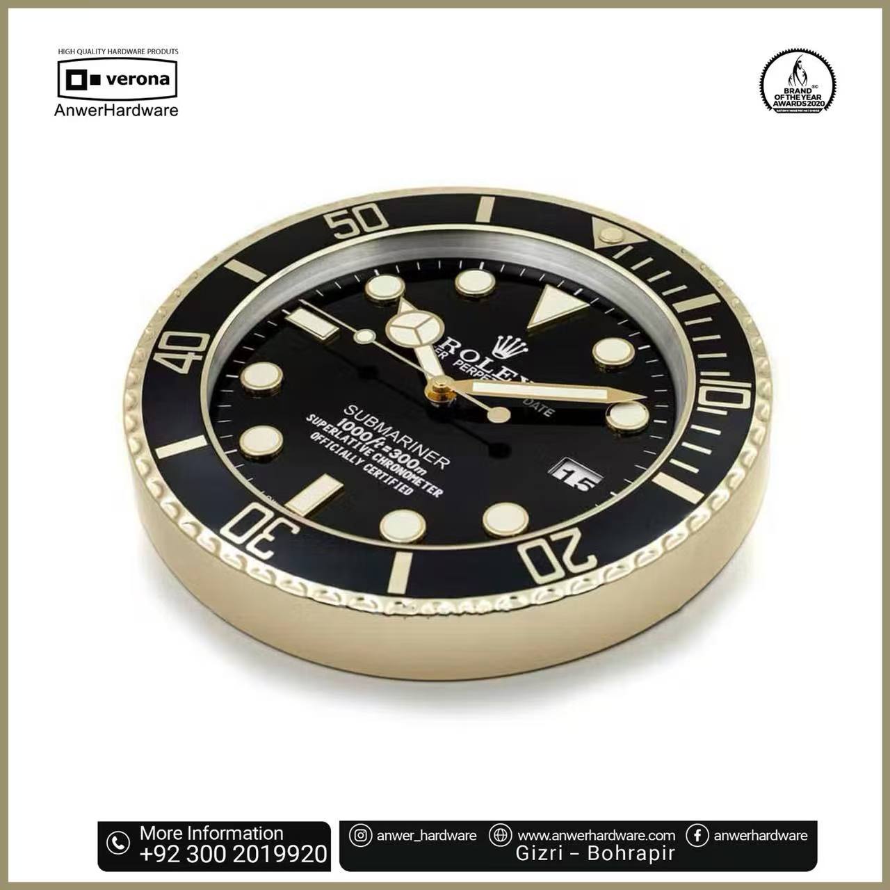 Rolex Wall Clock–Submariner Gold-Black ⋆ Anwer Hardware