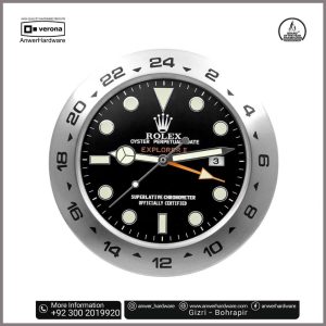 Rolex Explorer II Style Wall Clock–Black Dial-Brushed Stainless Bezel