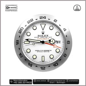 Rolex Explorer II Style Wall Clock–White Dial-Brushed Stainless Bezel
