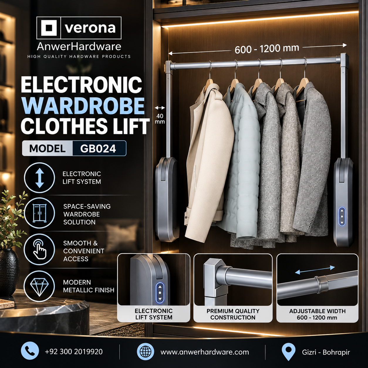 Verona Wadrobe Lifter GB024 Electronic