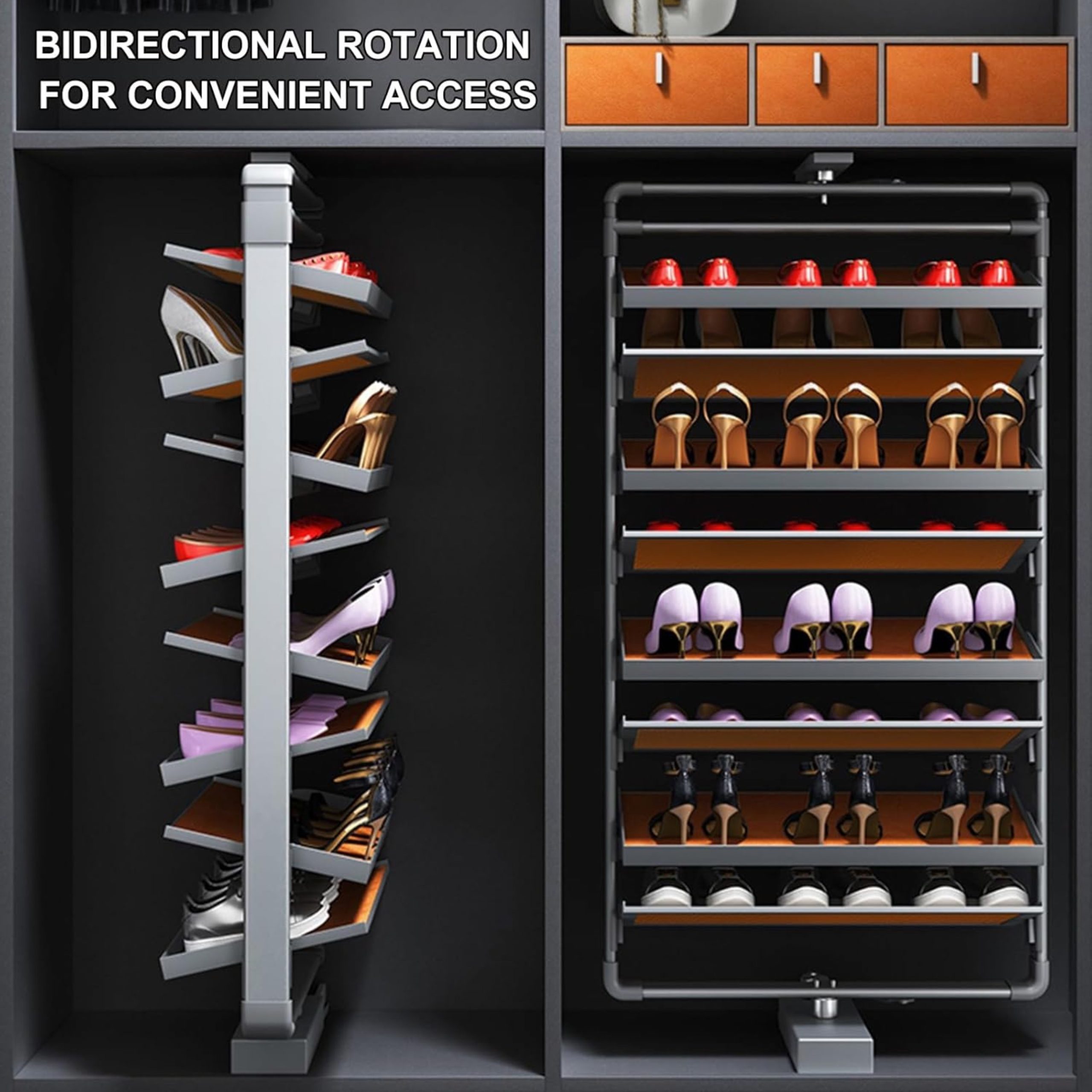 Verona Revolving Shoerack GB020 360 With Leather-Wrapped - Image 3