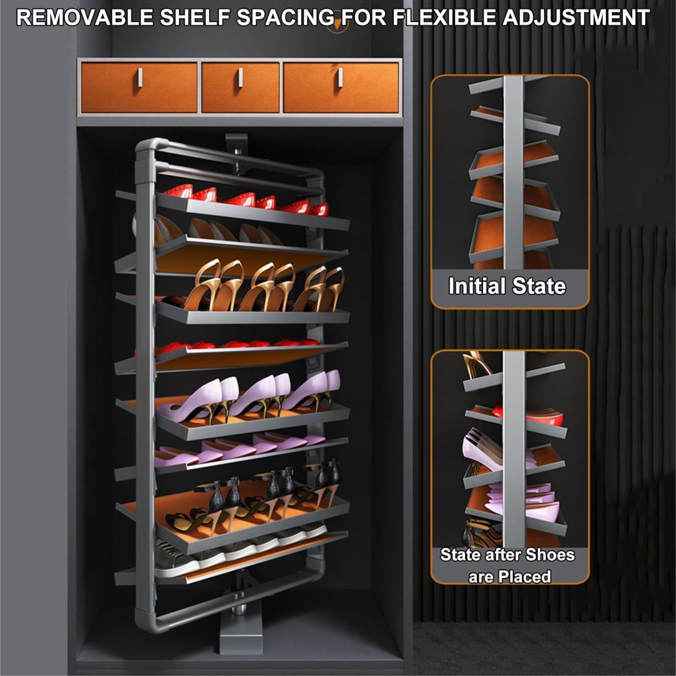 Verona Revolving Shoerack GB020 360 With Leather-Wrapped - Image 4