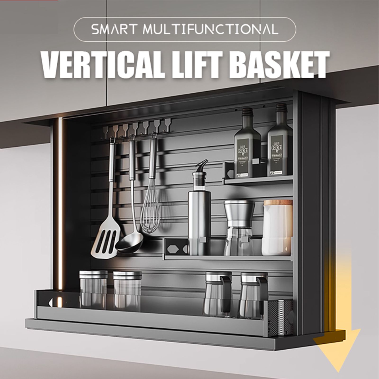 Smart Electric Lift-Up Wall Cabinet with Touch Control for Kitchen