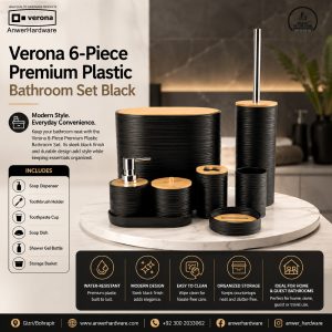 Verona 6-Piece Premium Plastic Bathroom Set Black