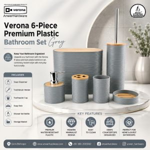 Verona 6-Piece Premium Plastic Bathroom Set Grey